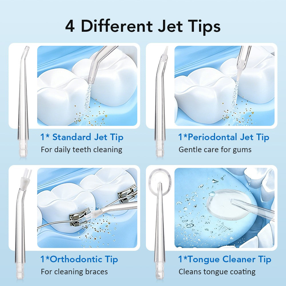Cordless Water Flosser Oral Irrigator with 3 Modes & 4 Tips - Portable Dental Cleaner