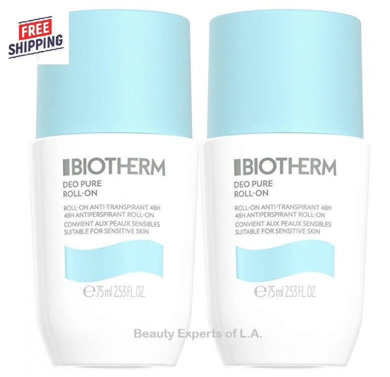 2 Pack Biotherm Deodorant Roll-On 48H Antiperspirant 75ml - Sensitive Skin