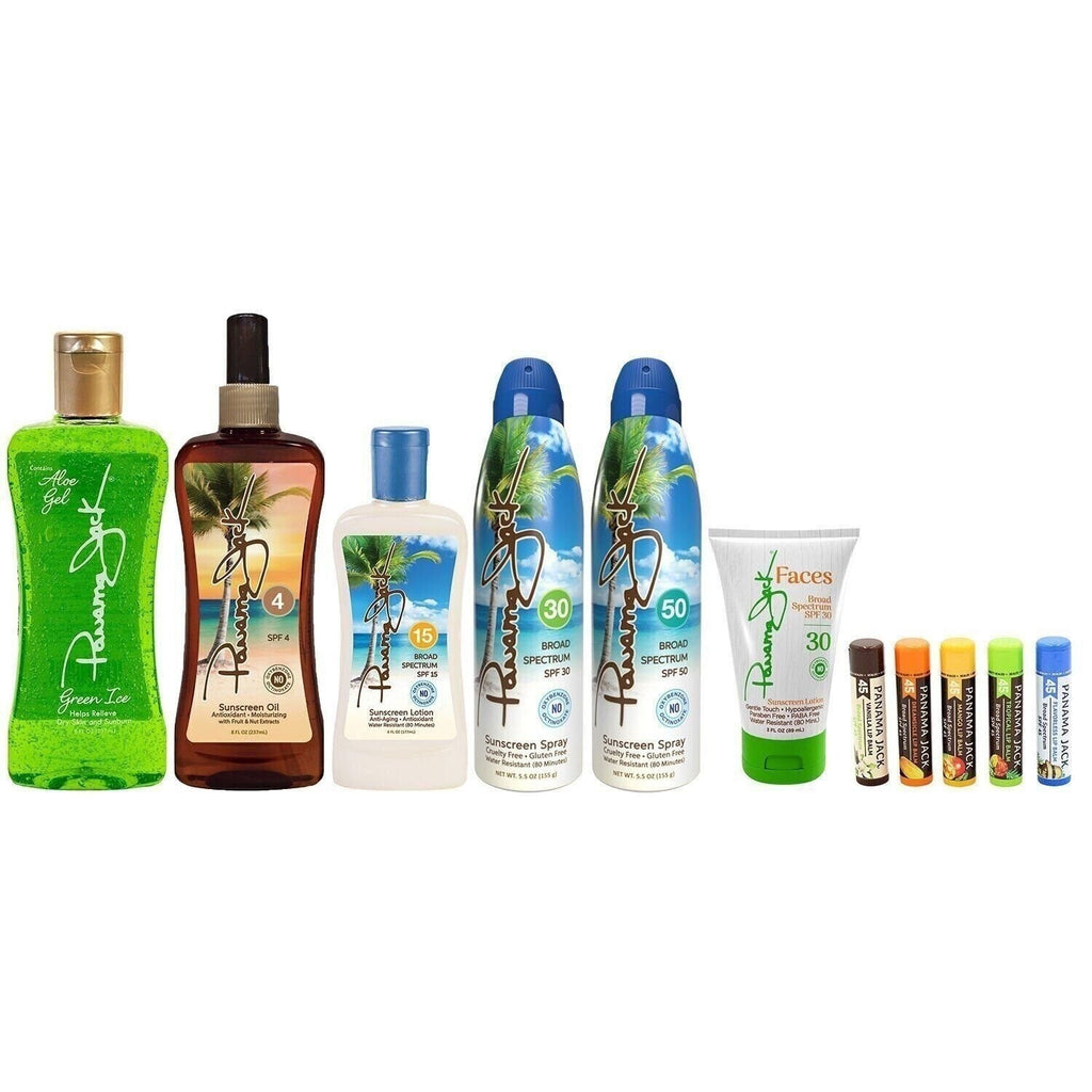 Beach Sunscreen Pack with Aloe Vera Gel Tanning & Lip Balms - Panama Jack