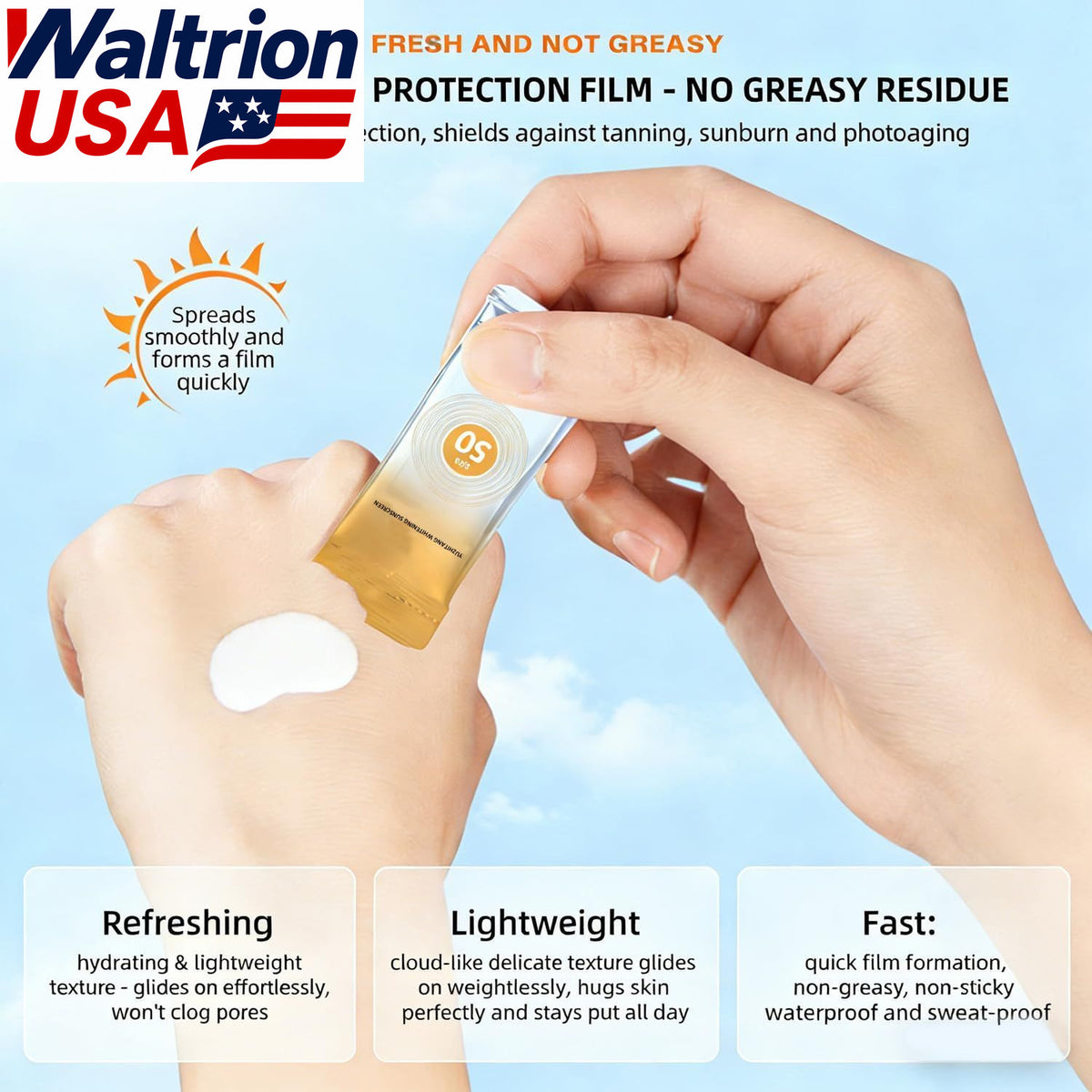 50 Pack Mini SPF 50+ Sunscreen Travel Size, Waterproof & Non-Greasy