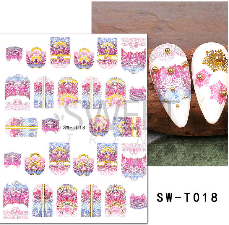 3D Nail Art Decals Stickers Lace Flower Self-Adhesive for Nails