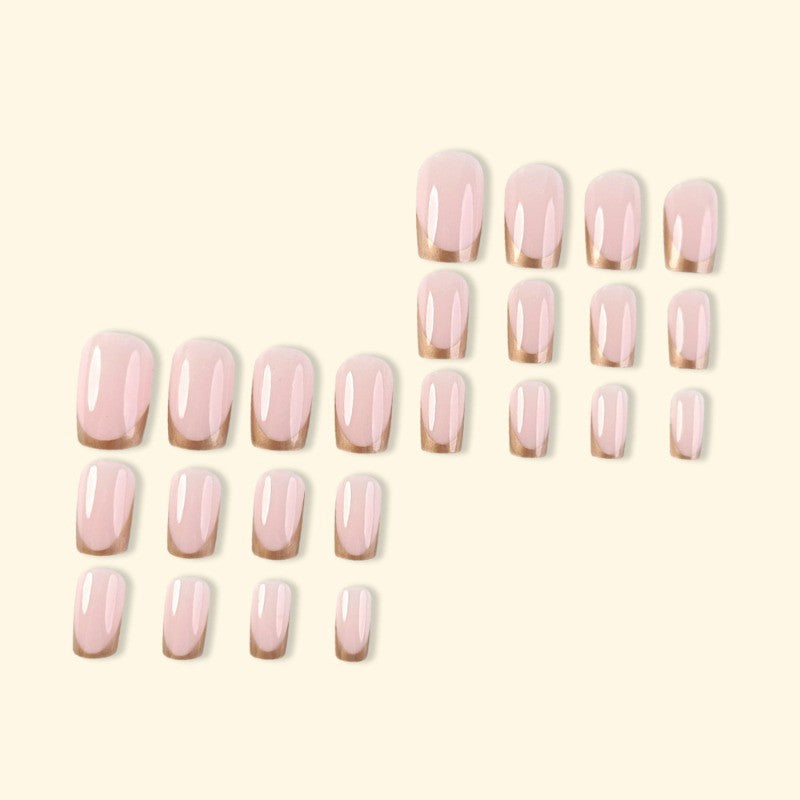 48Pcs Short Square Nude Metallic Gold French Tip Press-On Nails