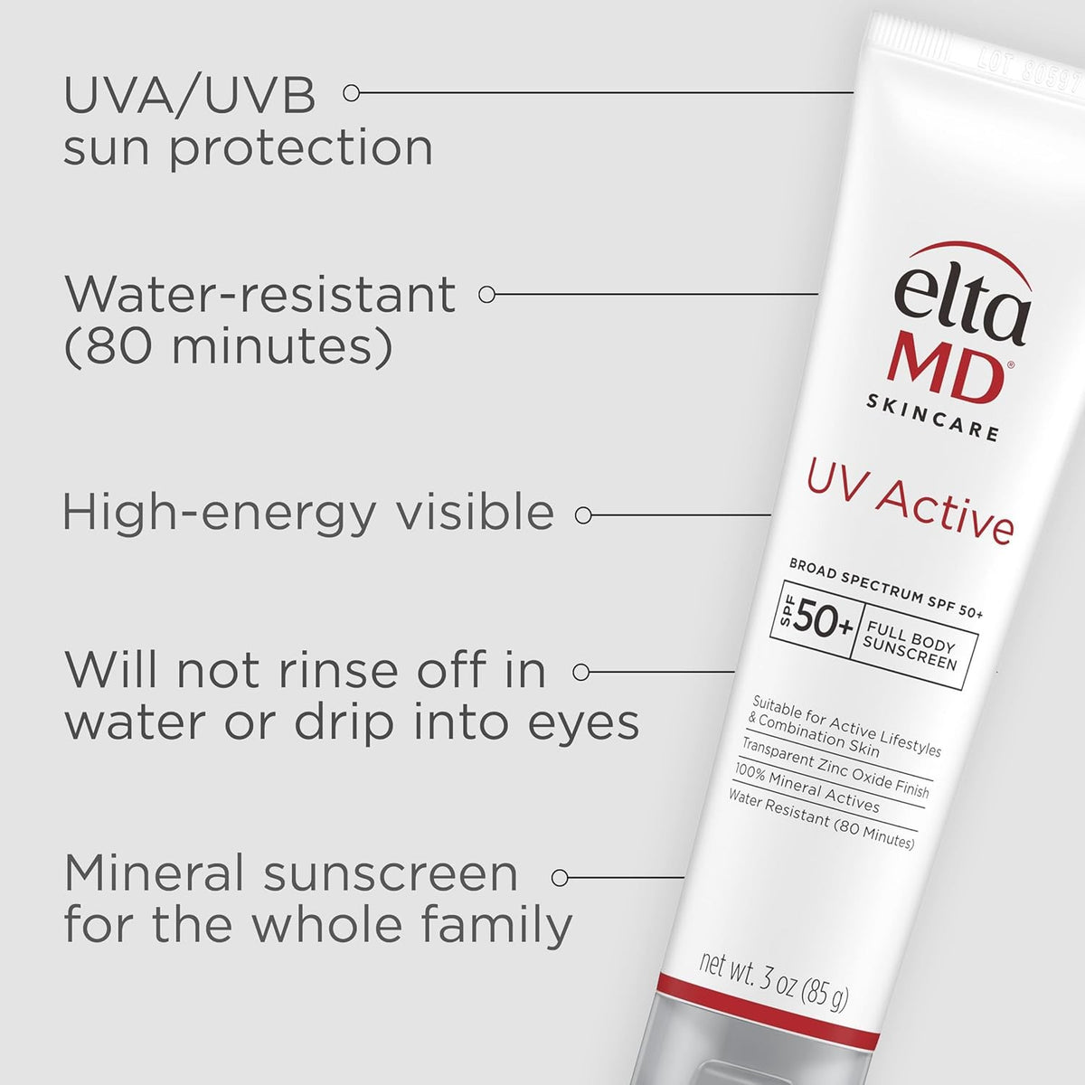 SPF 50+ Broad Spectrum Physical Sunscreen with Zinc & Titanium - Water-Resistant 85g