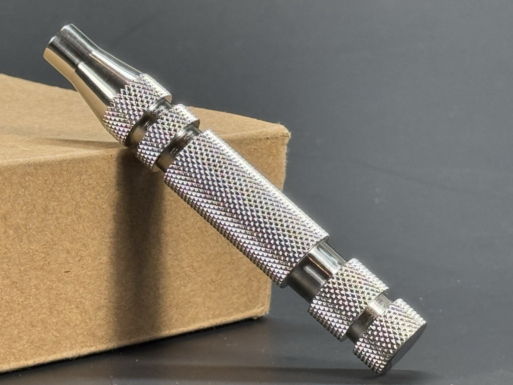316 Stainless Steel Safety Razor Handle - Made in USA, Knurled, 95mm