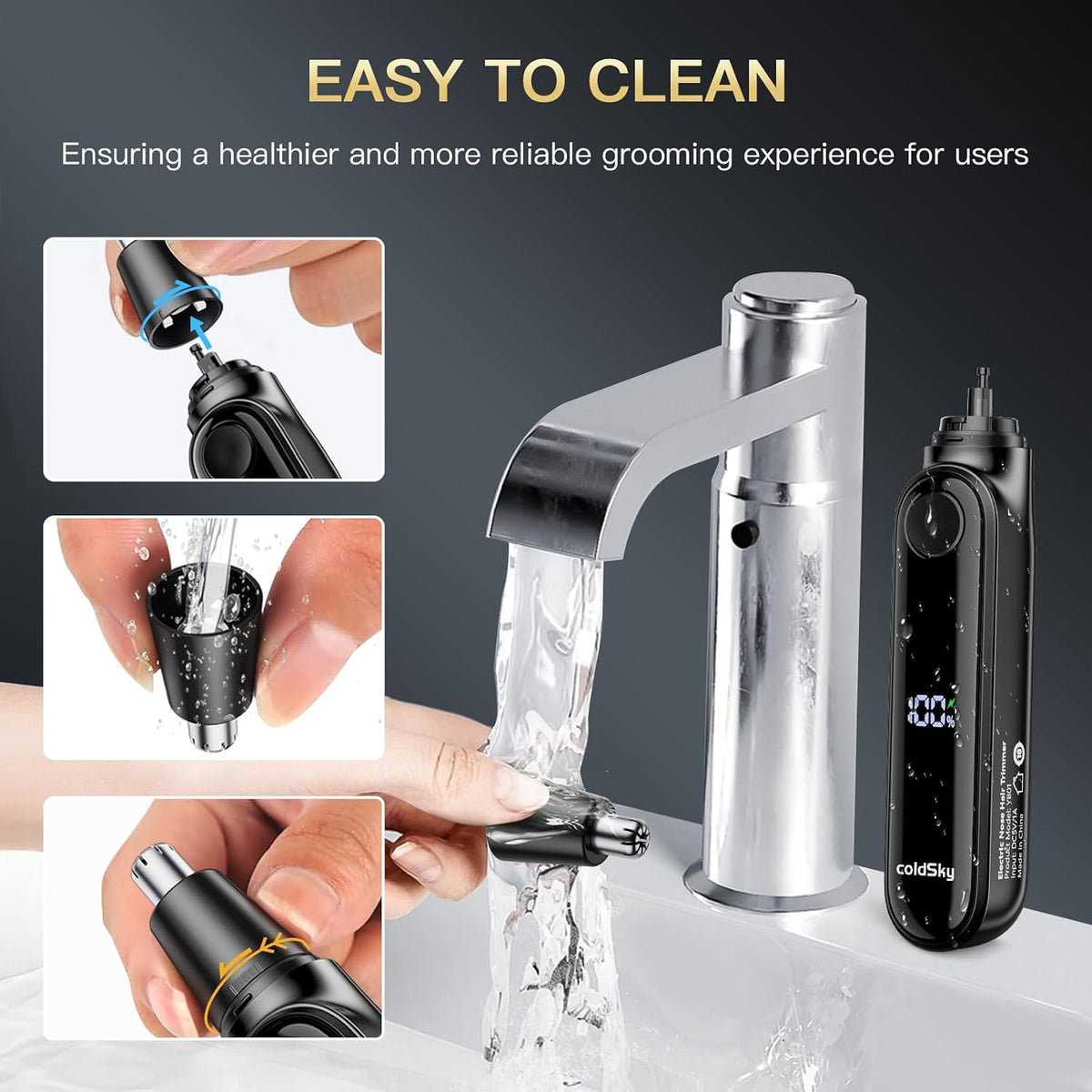 Men Women Ear Nose Hair Trimmer with LED Display USB Rechargeable Dual-Edge Blades