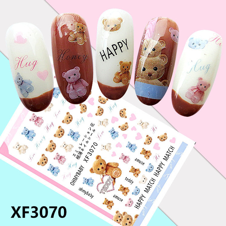 3D Nail Art Stickers Transfers for Nails - Cute Teddy Bears & Honey Hug Pattern