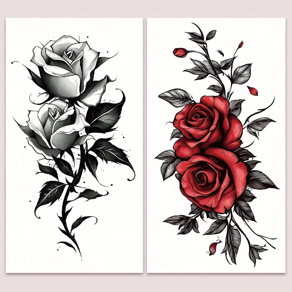 Colorful Rose Temporary Tattoos – Waterproof Body Art Stickers for Feet, Arms & Legs