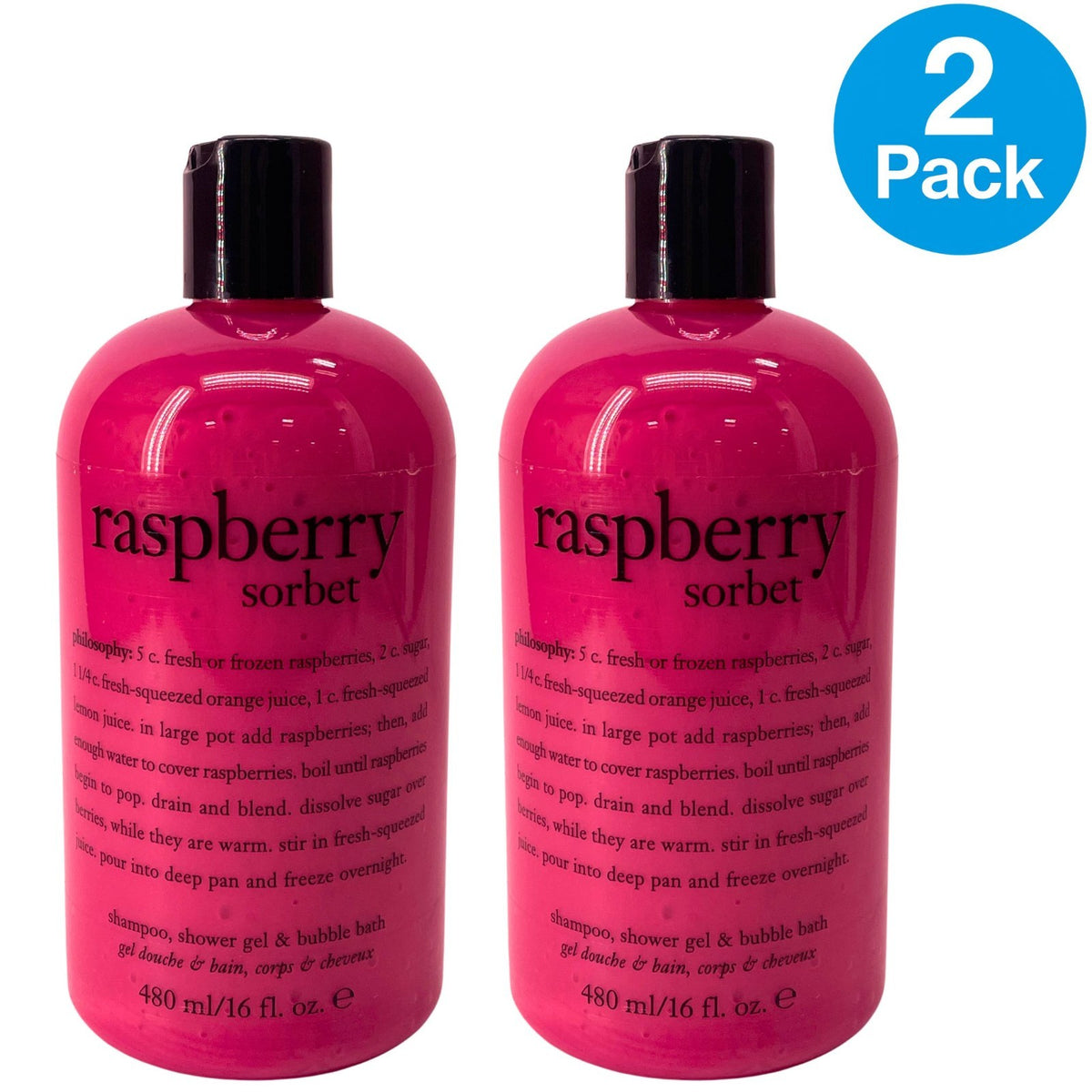 Philosophy Raspberry Sorbet 3-in-1 Shower Gel & Bubble Bath 16 oz 2 Pack