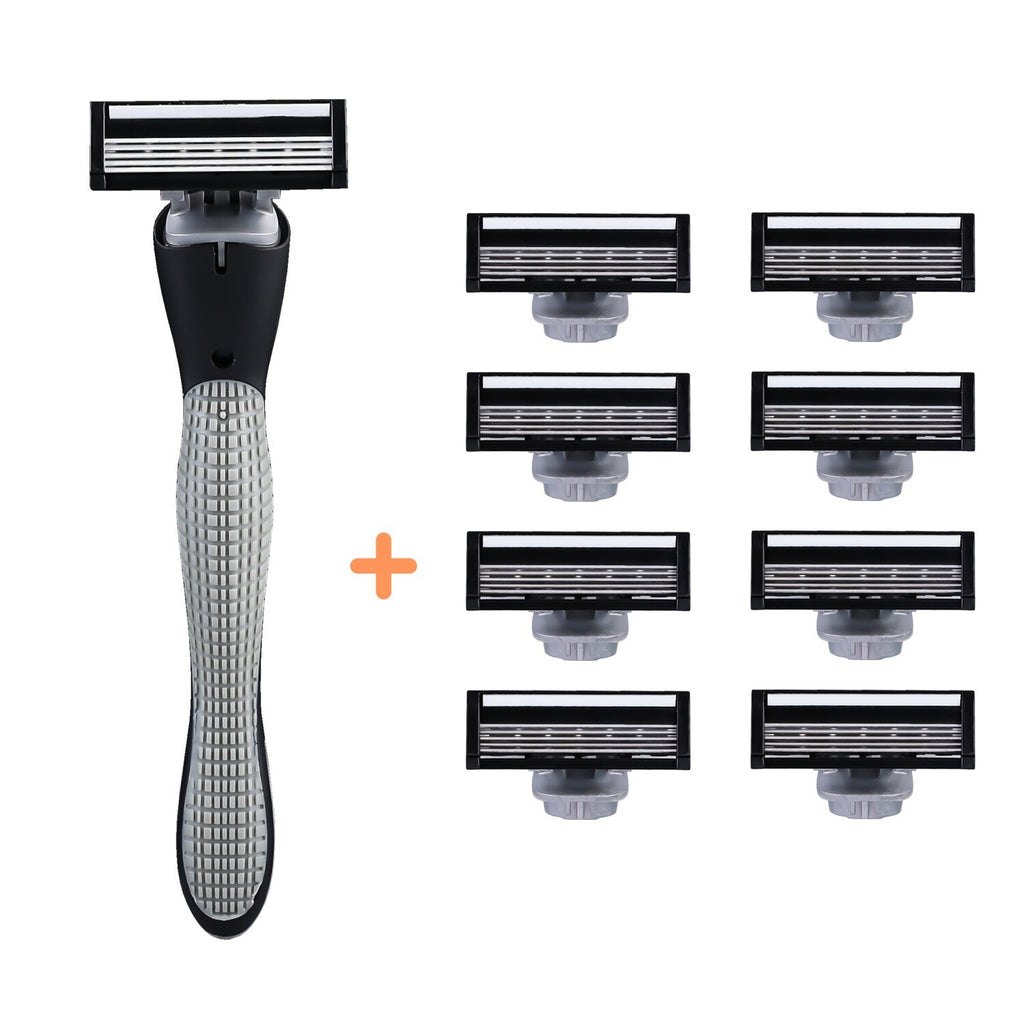 Multi-Layer Safety Razor Set with 8 Blades - Non-Slip Handle for Men