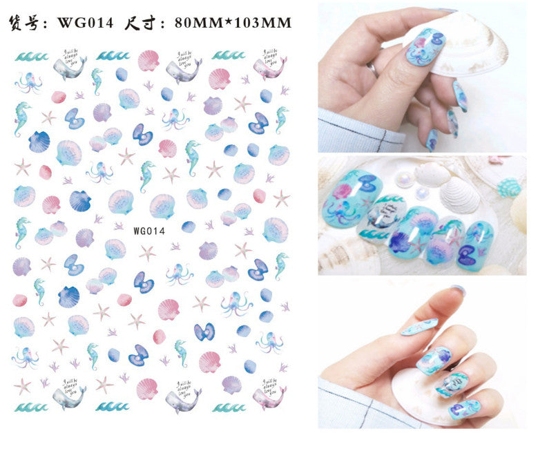 Colorful 3D Nail Art Stickers - Waterproof Floral Fruit Mermaid Designs