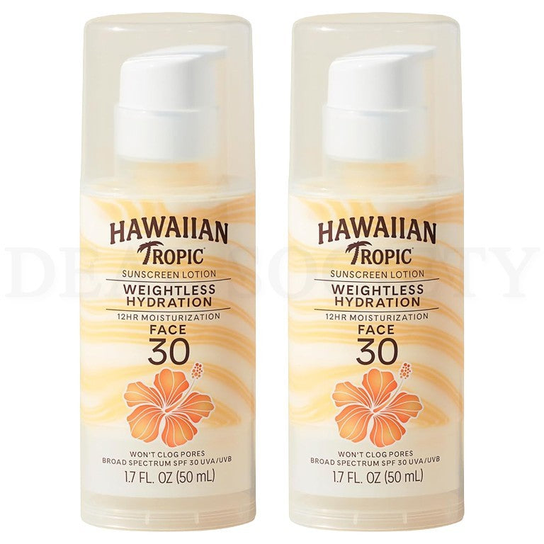 Hawaiian Tropic SPF 30 Weightless Hydration Sunscreen Lotion 1.7oz Lot of 2