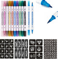 Temporary Tattoo Markers for Skin – 10 Count with 80 Large Stencils