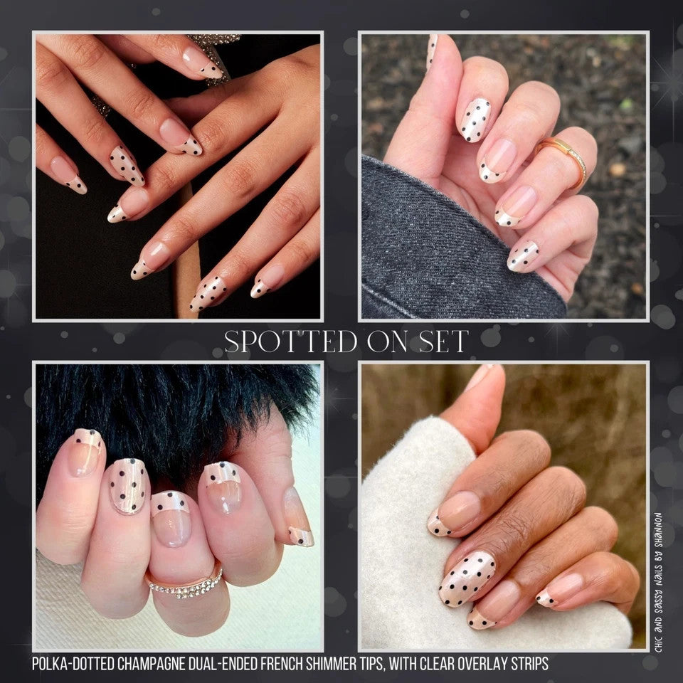 Polka Dot Champagne Shimmer Nail Strips - French Tips for Manicure