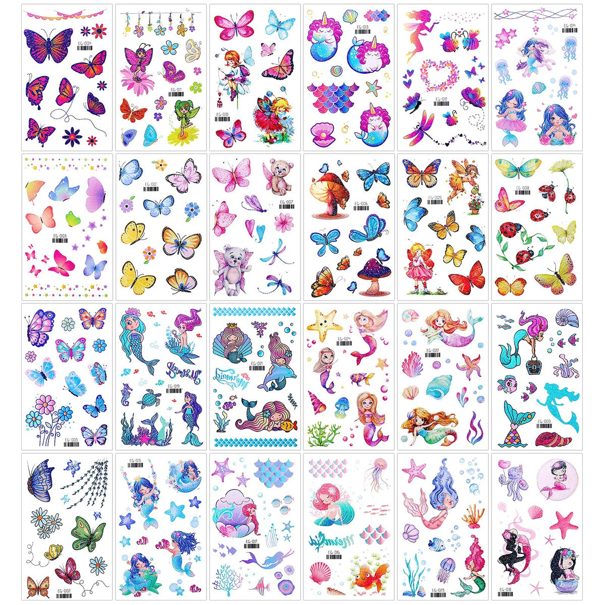 Waterproof Temporary Tattoos for Girls - 24 Sheets Glitter Designs