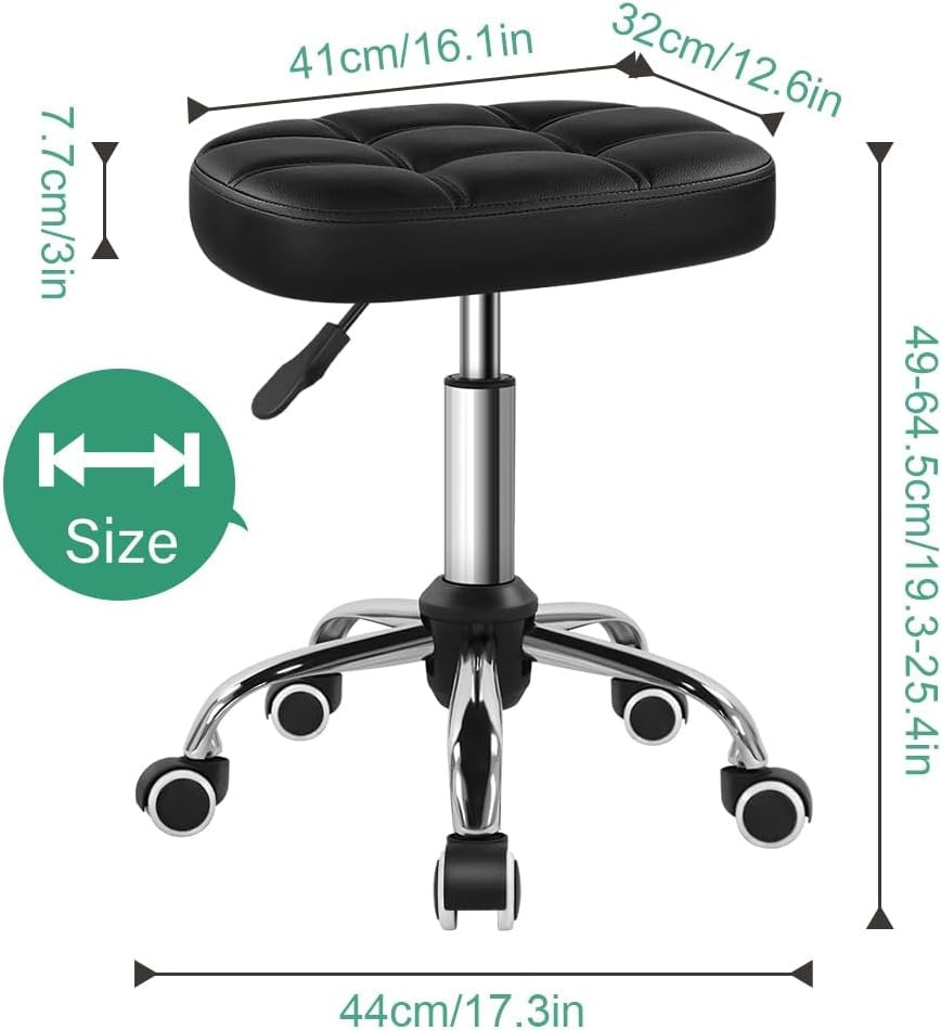 Height Adjustable Oval Rolling Stool with Wheels for Salon Spa Black