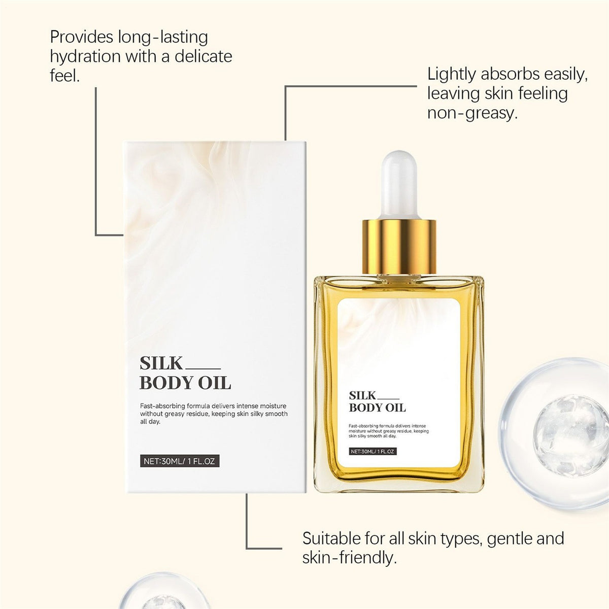 Silk Body Oil - Fast Absorbing Moisturizer with Natural Glow 30ml