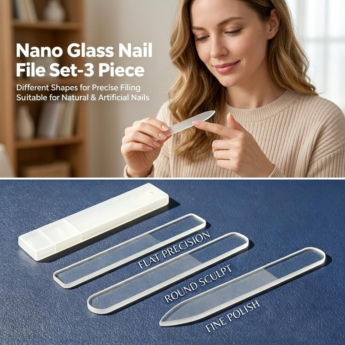 Nano Glass Nail File Set - 3 Shapes with Protective Cases - Manicure Tools