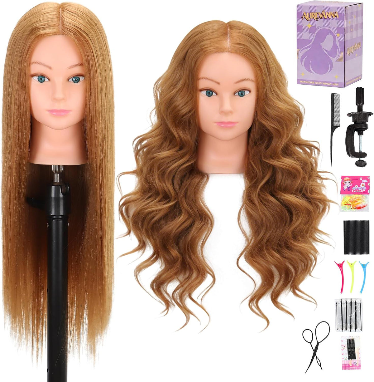 Blonde Human Hair Mannequin Head for Cosmetology Training 26-28" with Clamp