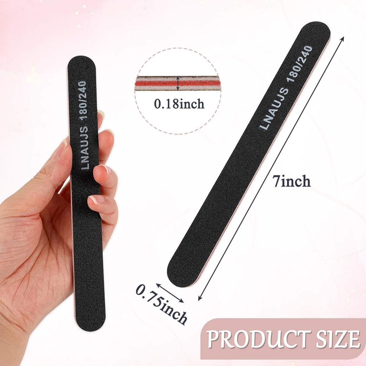10 Pack Nail Files with 80/100 and 180/240 Grit - Reusable Black Nail Buffers for Natural & Artificial Nails
