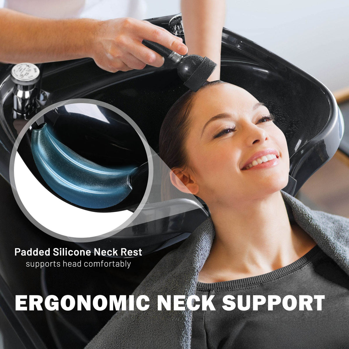 Wall-Mounted Shampoo Bowl Sink Kit with Neck Rest for Salons & Home