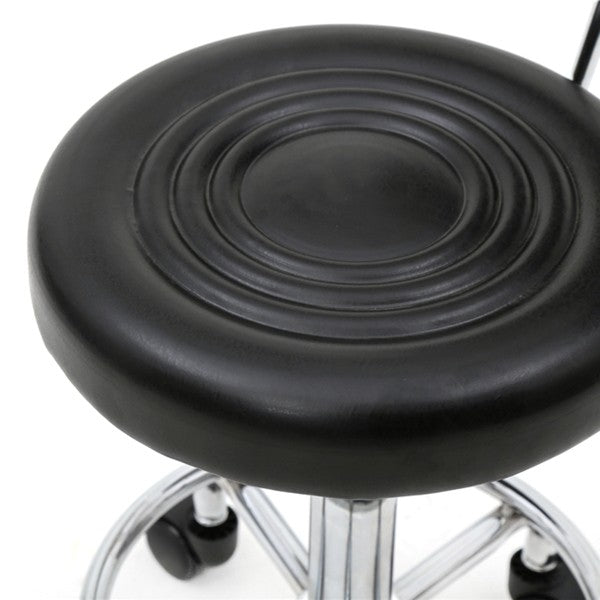 Hydraulic Adjustable Salon Stool with Backrest and Wheels - Black