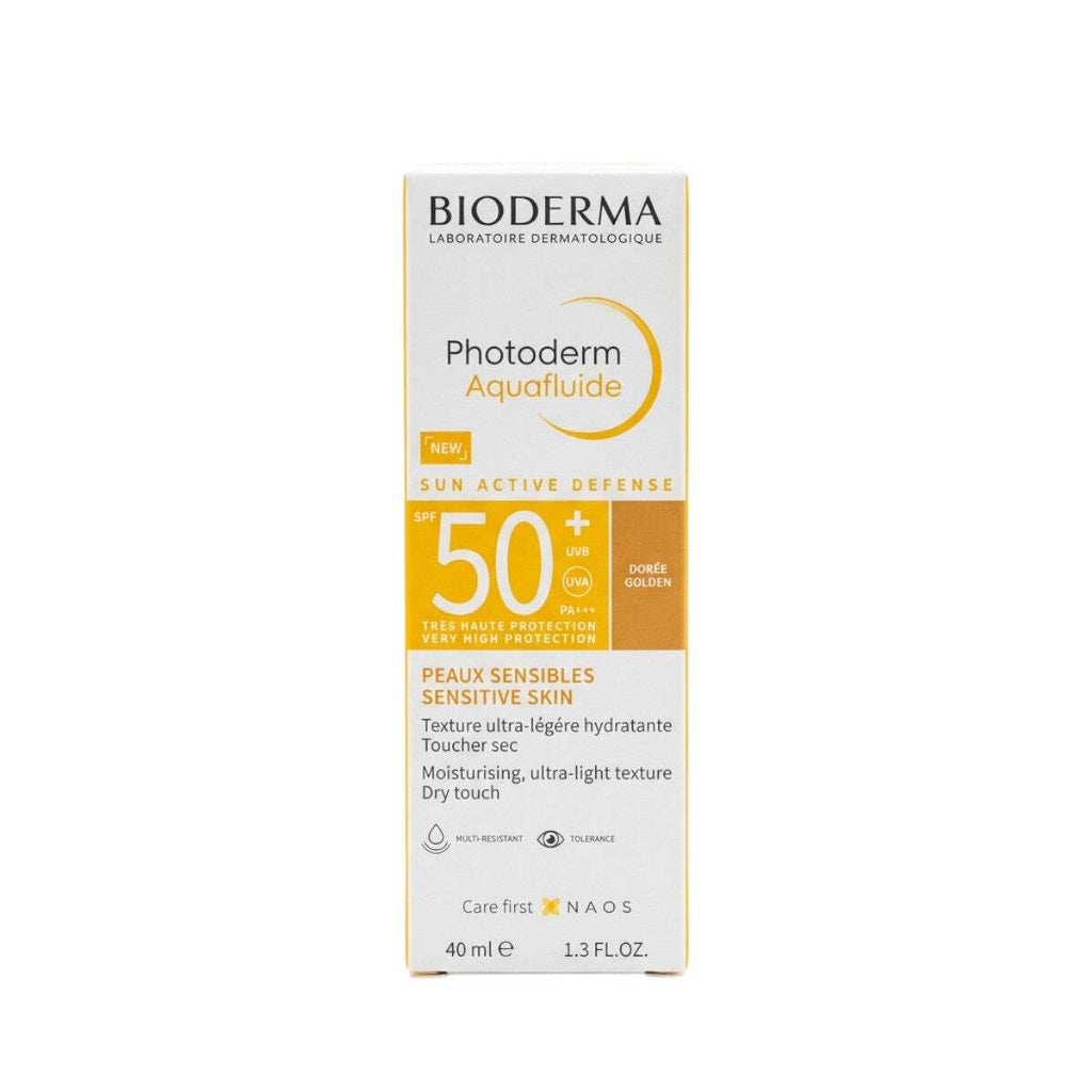 SPF 50+ Broad Spectrum Sunscreen with Golden Tint – Ultra-Light Water-Based Fluid, 40 ml