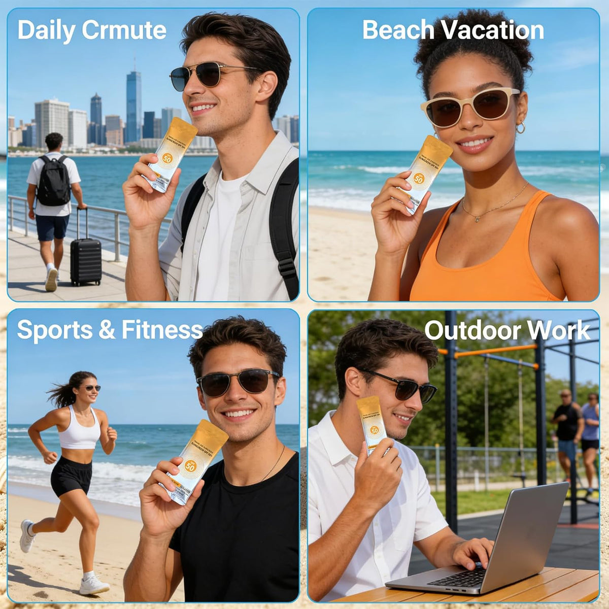 Travel Size Sunscreen SPF 50+ Bulk Pack for Face & Body - Lightweight & Water-Resistant