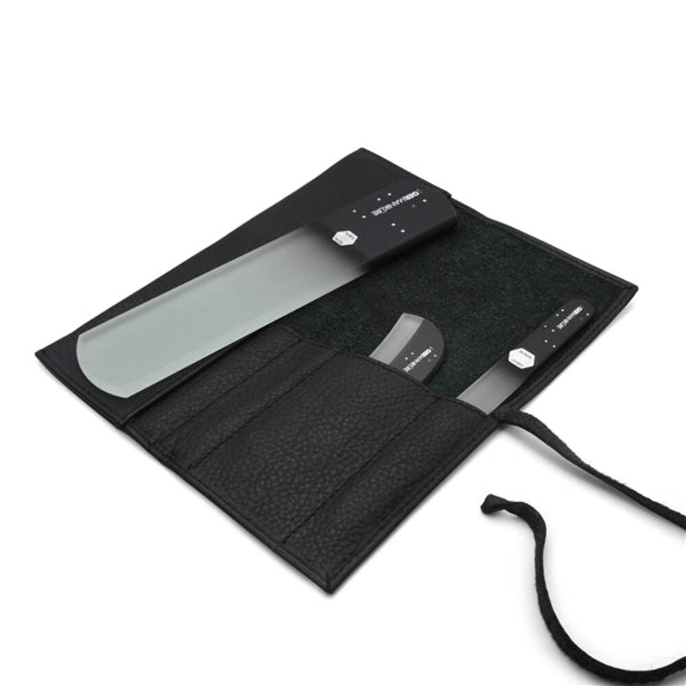 Genuine Crystal Glass Nail File Set in Leather - 3 Pieces