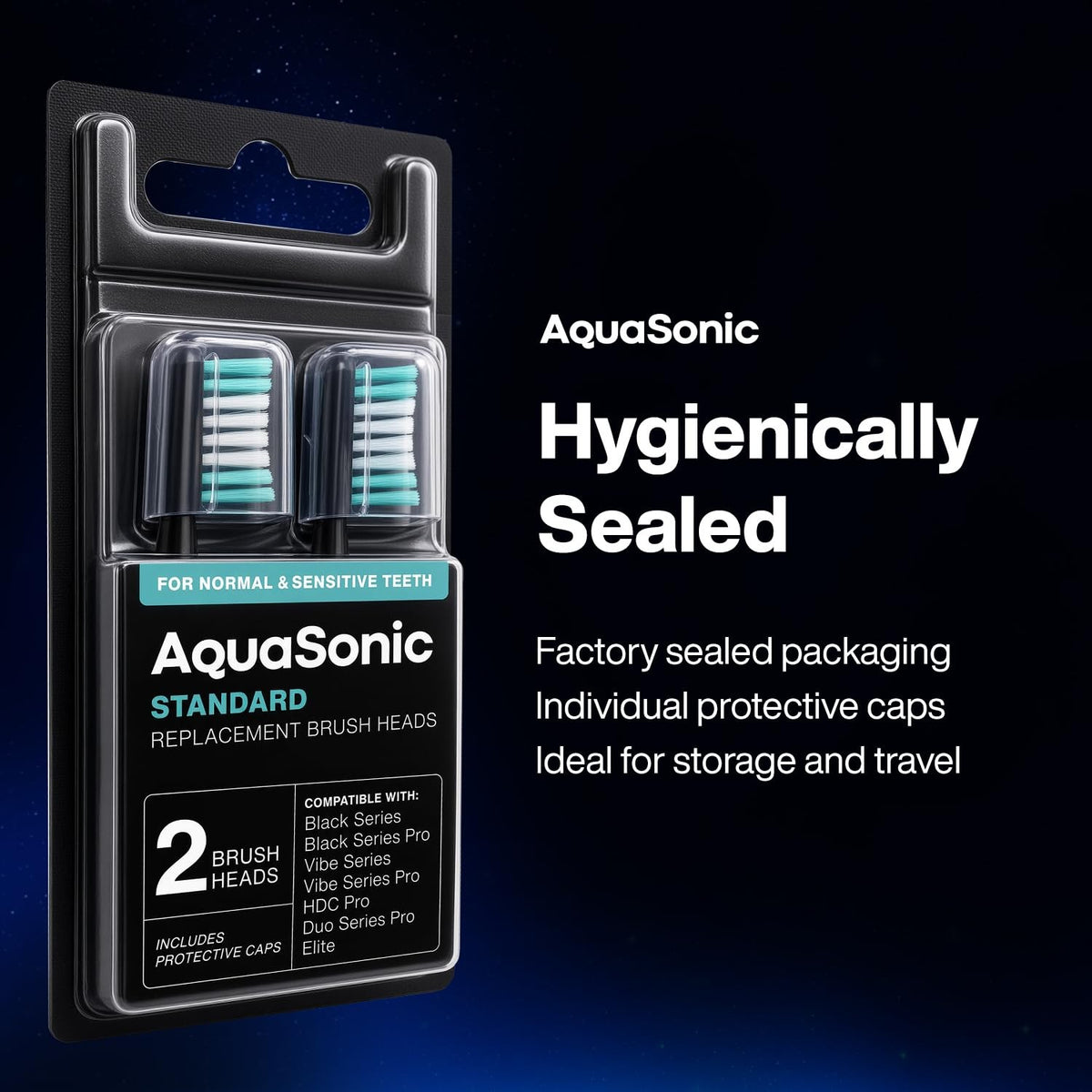 Genuine Replacement Brush Heads for AquaSonic Toothbrushes 2 Pack