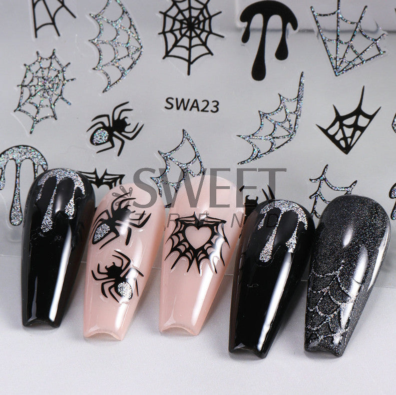 Halloween Spider Web Nail Art Stickers - Self Adhesive Glitter Decals