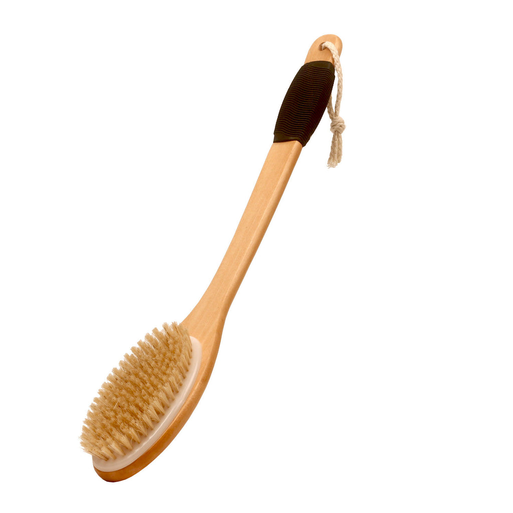 16.7 Inch Wooden Curved Bath Brush with Long Handle for Exfoliating Shower