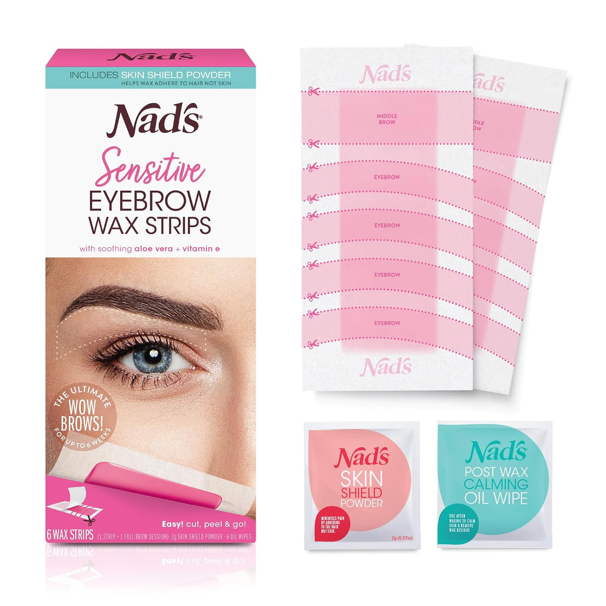 Eyebrow Wax Strips Kit for Hair Removal, 6 Templates & Skin Shield