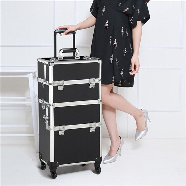 Professional 3-in-1 Makeup Train Case with Wheels and Large Storage