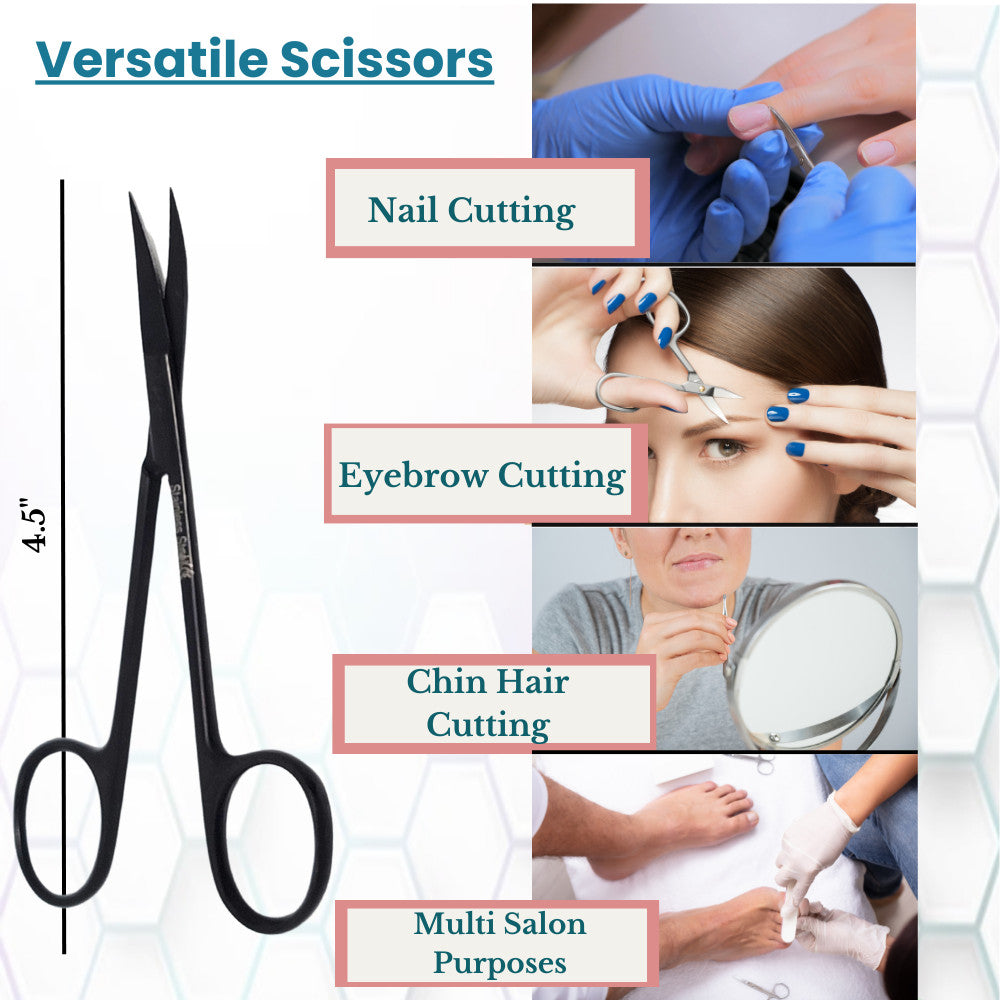 Unisex Stainless Steel Grooming Scissors 4.5-inch Curved Nail & Beard Trimming