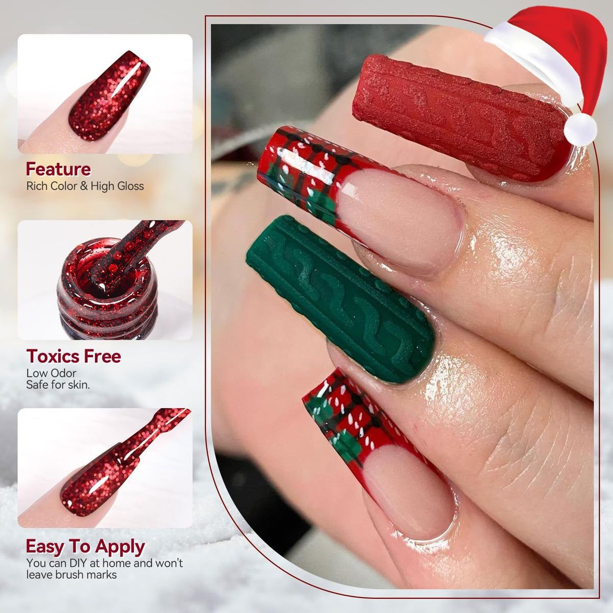 Christmas Gel Nail Polish Set - 6 Colors Long-Lasting Holiday Manicure