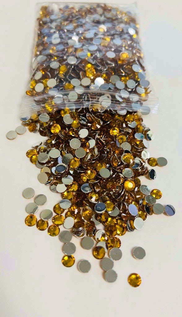 Golden Yellow Crystal Rhinestone Flat Back Round Jewelry Gems Multipack - 5 Sizes