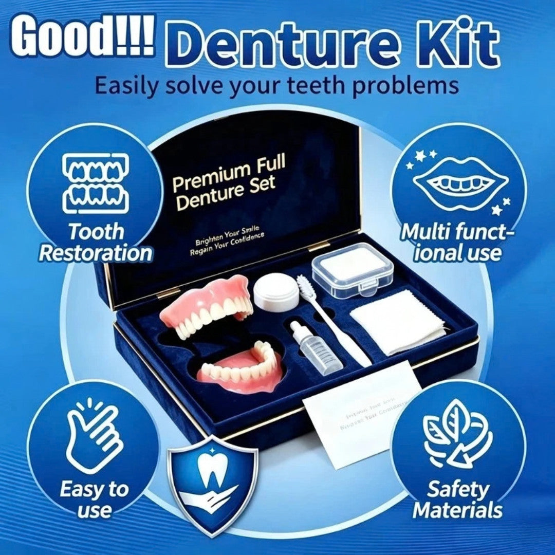 Silicone Denture Kit Upper & Lower False Teeth Set - Temporary Cosmetic Smile