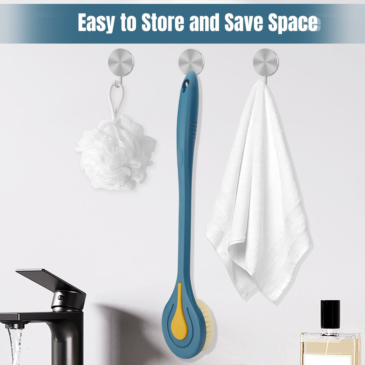 Long Handle Bath Brush with Soft Nylon Bristles & Non-Slip Grip