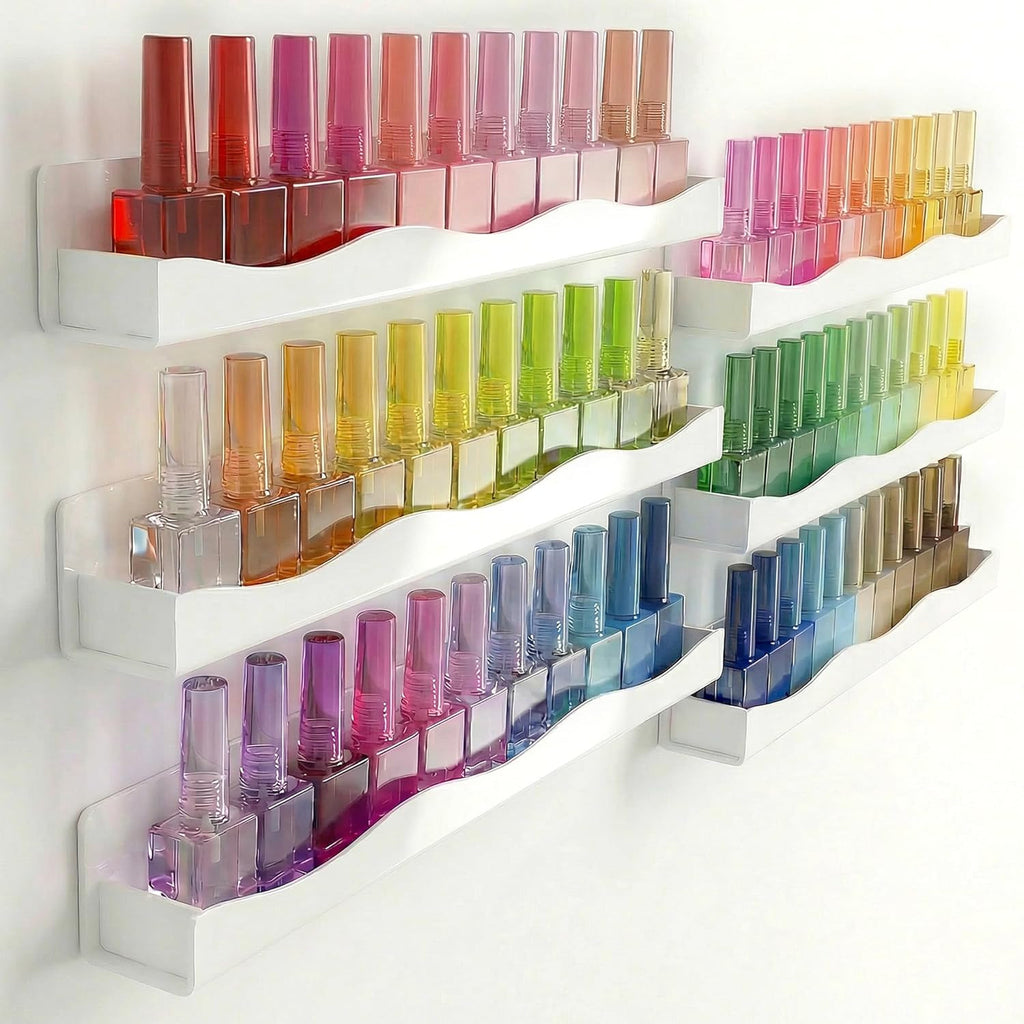 Wall Mounted Nail Polish Rack Acrylic Organizer 6 Pack, Holds 60-90 Bottles
