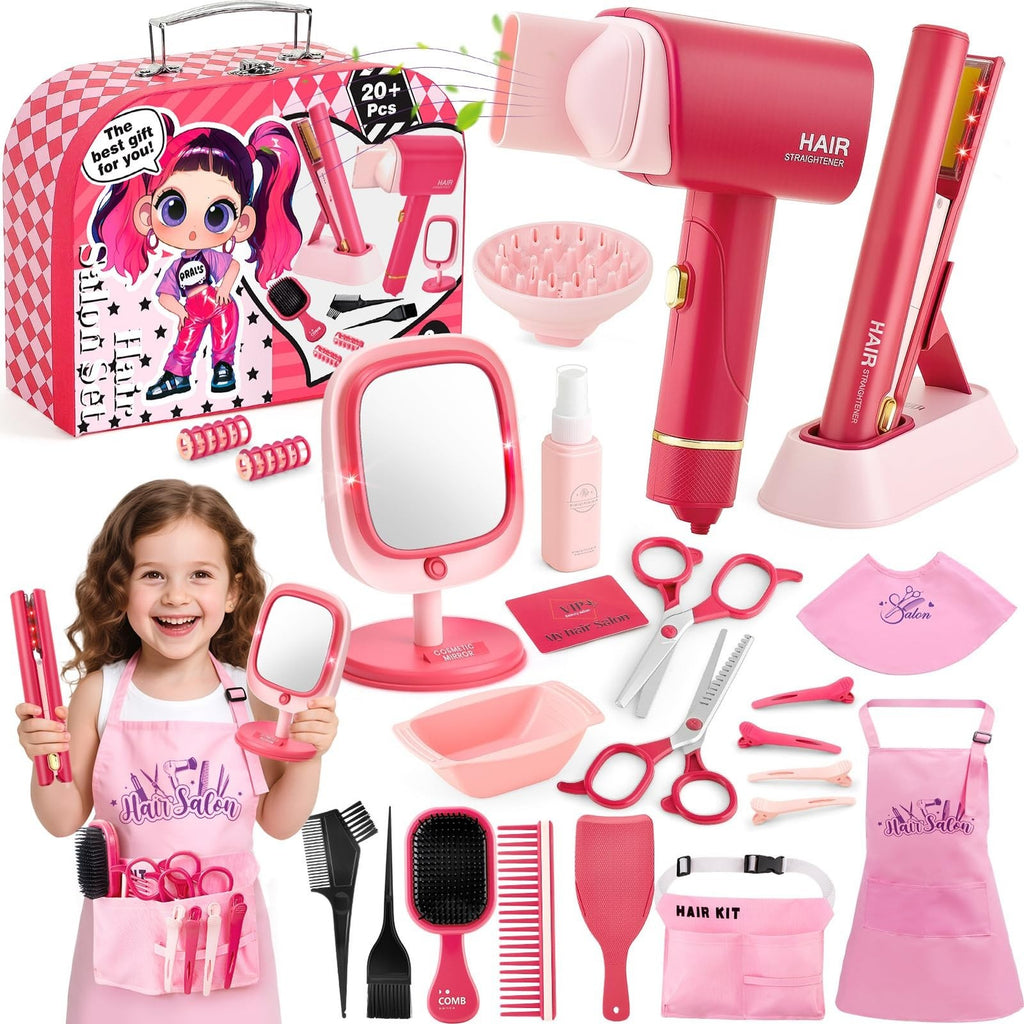 Kids Hair Salon Play Set with Carrying Case, Lights & Accessories for Girls
