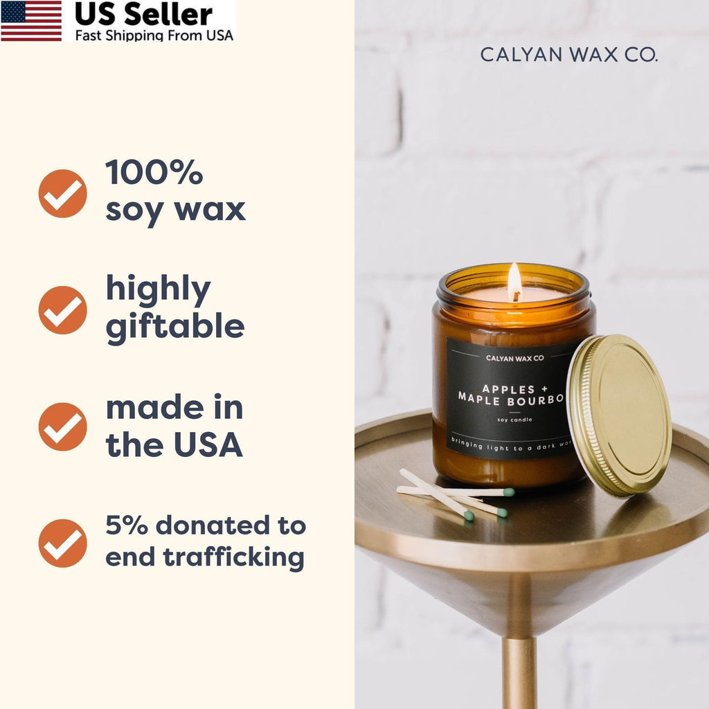 Luxury Soy Candle with , Maple & Bourbon Scent - Amber Glass Jar