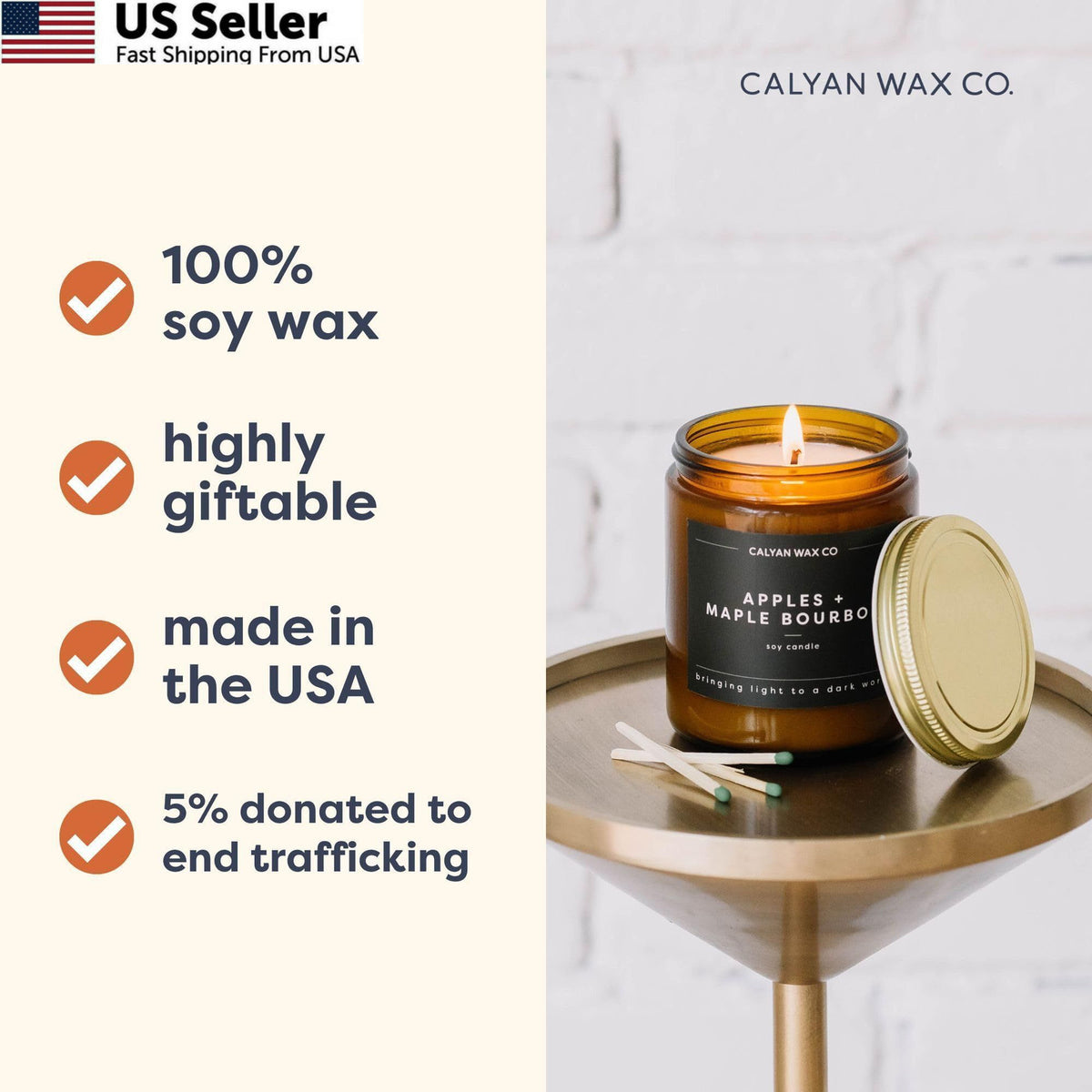 Luxury Soy Candle with , Maple & Bourbon Scent - Amber Glass Jar