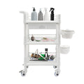 Salon Mobile Storage Cart with 3 Shelves and 2 Garbage Bins - White