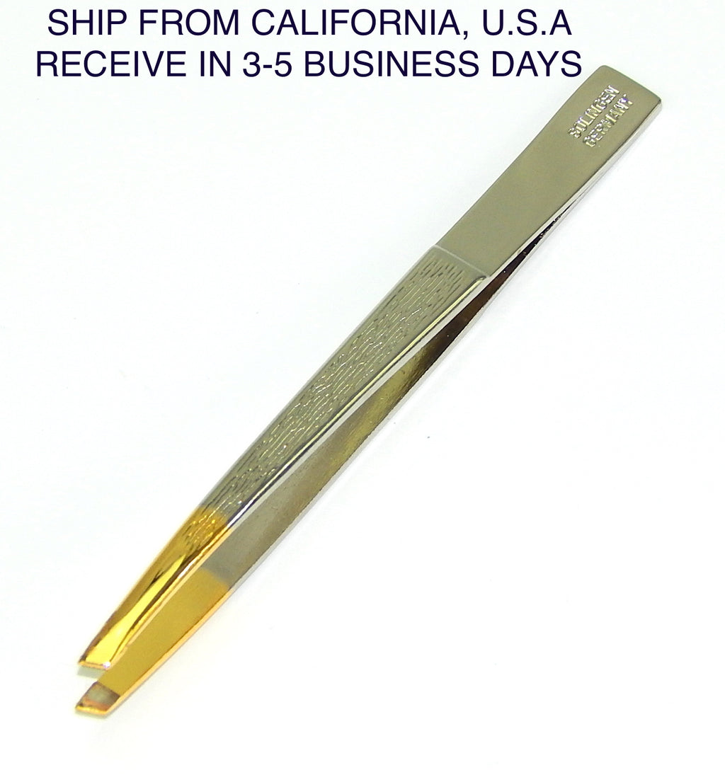 Eyebrow Tweezers - Silver and Gold Slant Tip Precision Tweezer