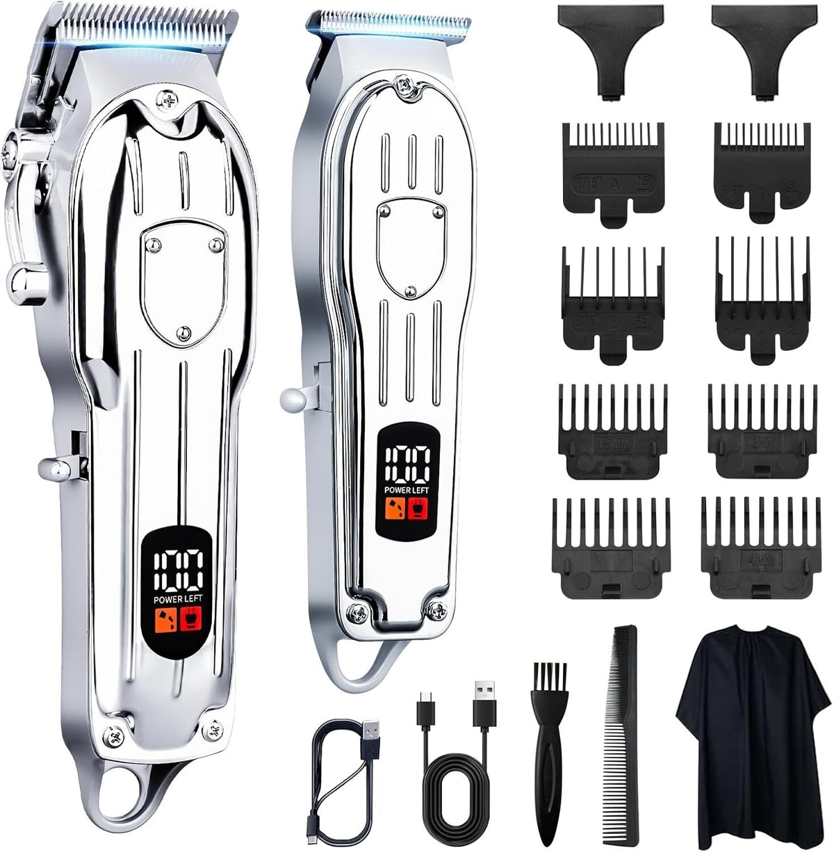 Professional Hair Clipper Set for Men - Cordless Trimmer with 4 Speeds and LED Display