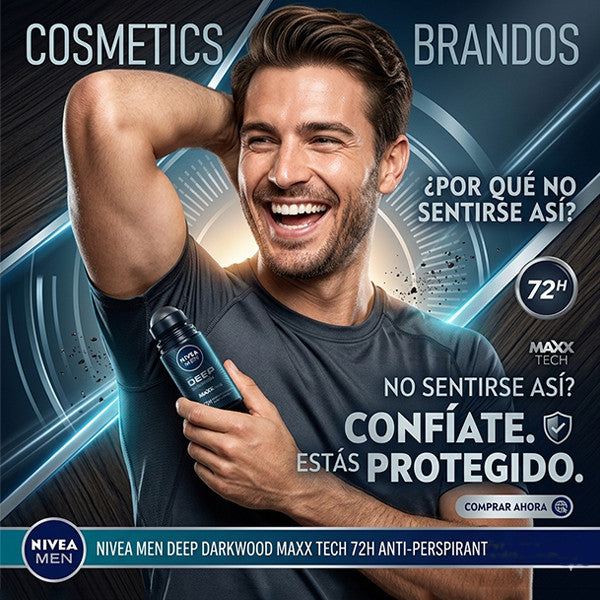 Deep Black Anti-Perspirant Roll-On Deodorant for Men, Sweatproof, 50ml