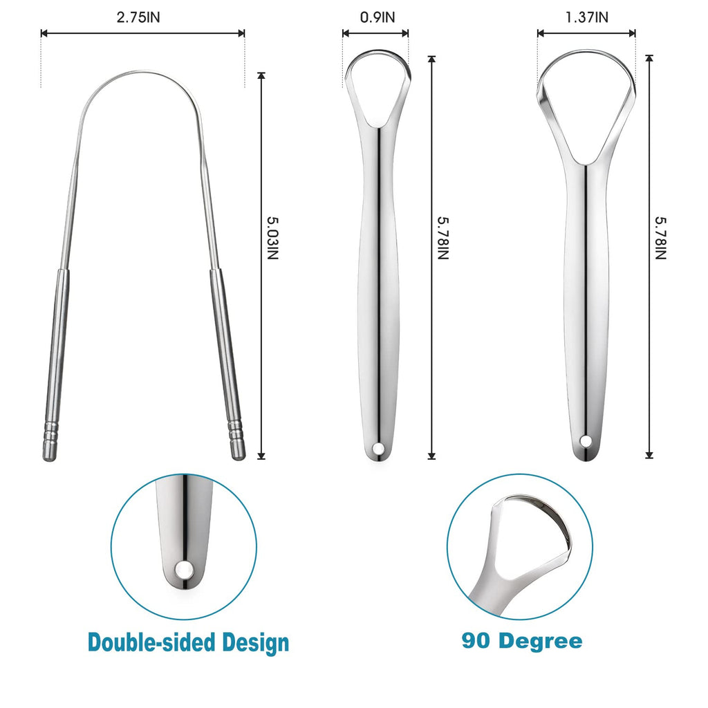 3 Pack Stainless Steel Tongue Scrapers for Adults & Kids - Oral Care Tool