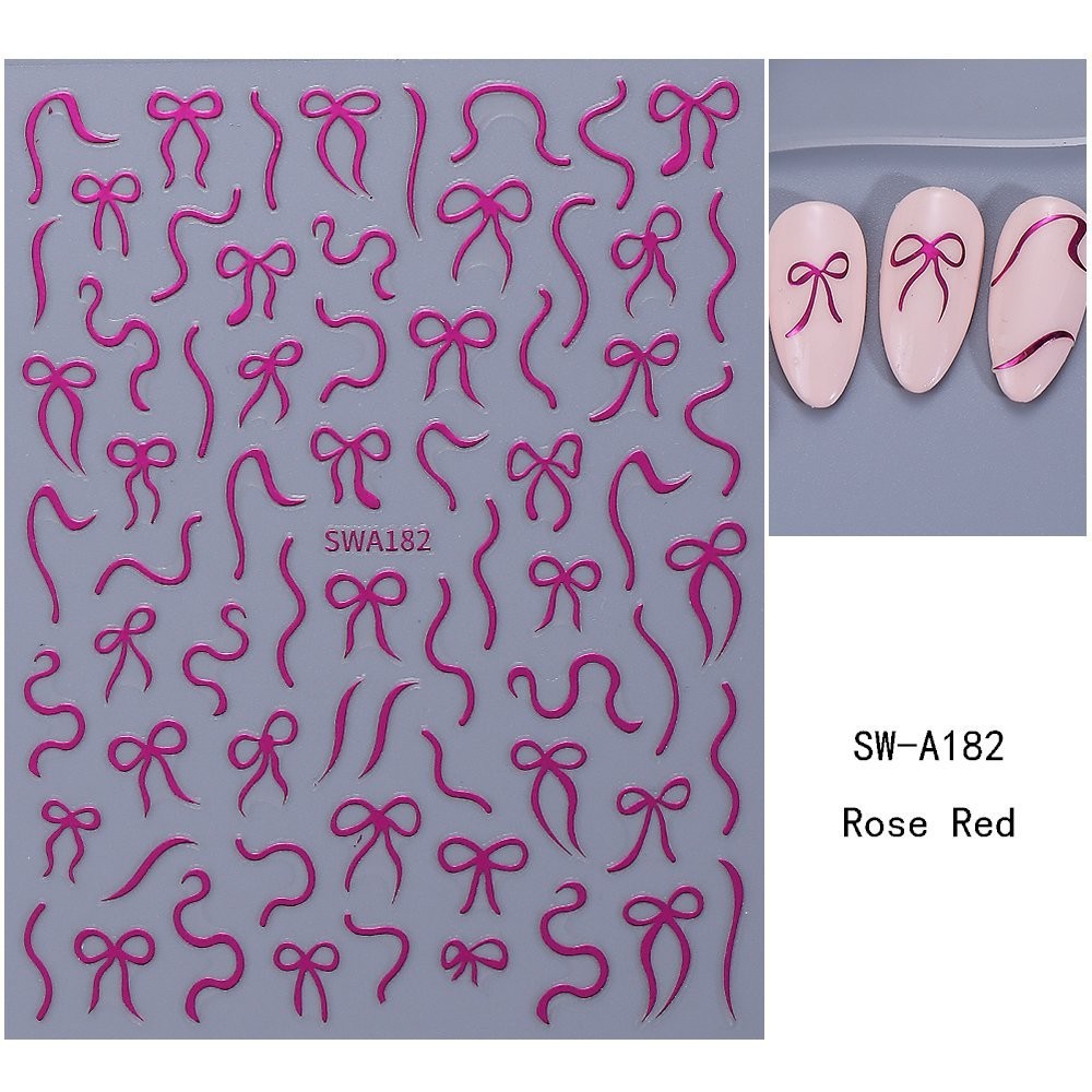 Rose Red Nail Art Stickers - Self-Adhesive Ribbon Swirls for Manicure