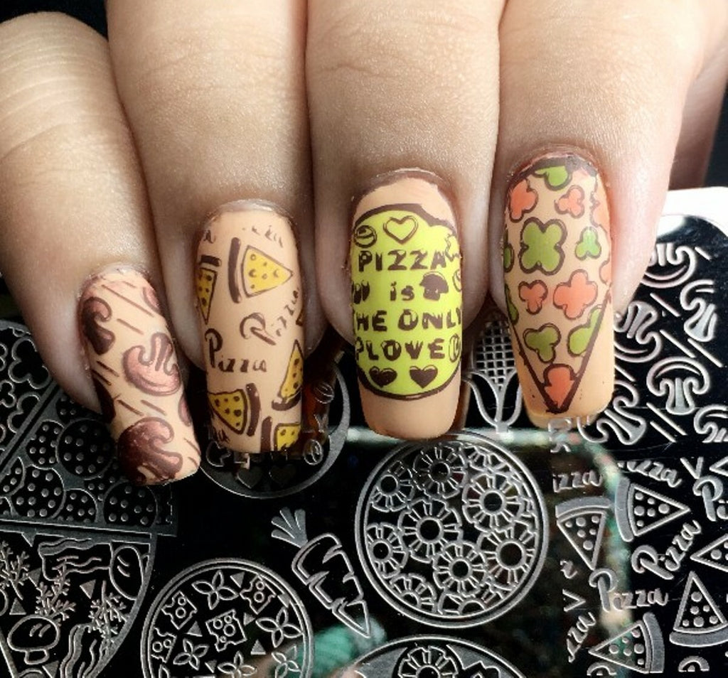 Nail Art Stamping Image Plate Pizza Pattern for DIY Manicure L023