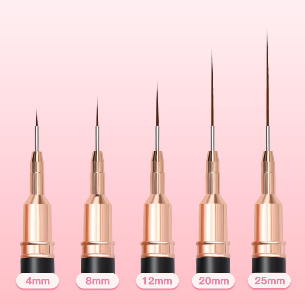 Metallic Nail Art Brushes Set - Fine Detail Line & Pattern Brushes 4mm-25mm